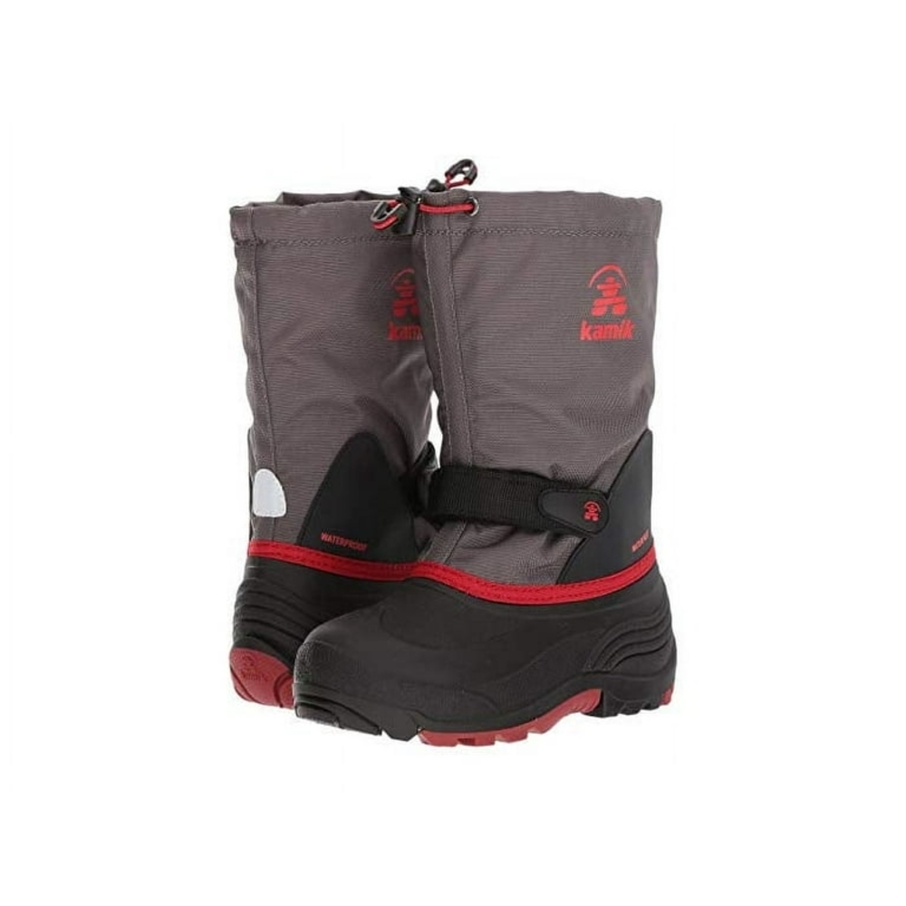 Kamik Charcoal and Black Snow Boots with Red Highlights